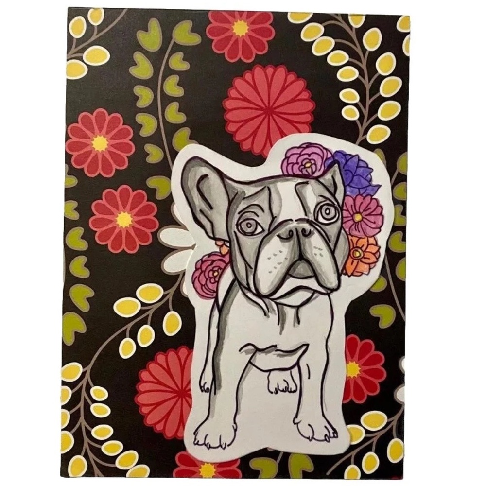 French Bulldog Collage Art, 5"x7" Original Handmade Floral Frenchie Illustration